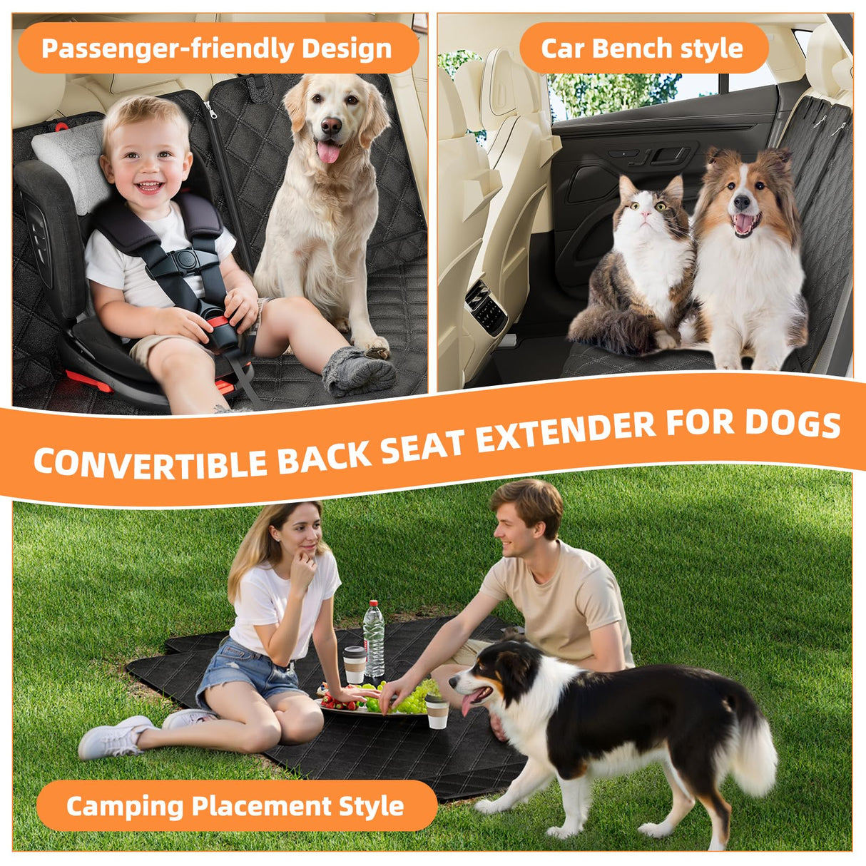 Simple Trending Dog Car Seat Cover, Back Seat Pet Bed Mat Protector Waterproof Bench Car Seat Cover, Nonslip Pet Car Bed Dog Hammock for Car, SUV, Truck