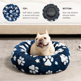 Yaning Donut Dog Beds for Small Dogs, Calming Round Cat Beds for Indoor Cats, Cute 3D Textured Paw Pet Bed with Removable Washable Cover and Anti-Slip Bottom（Navy Blue，23"）
