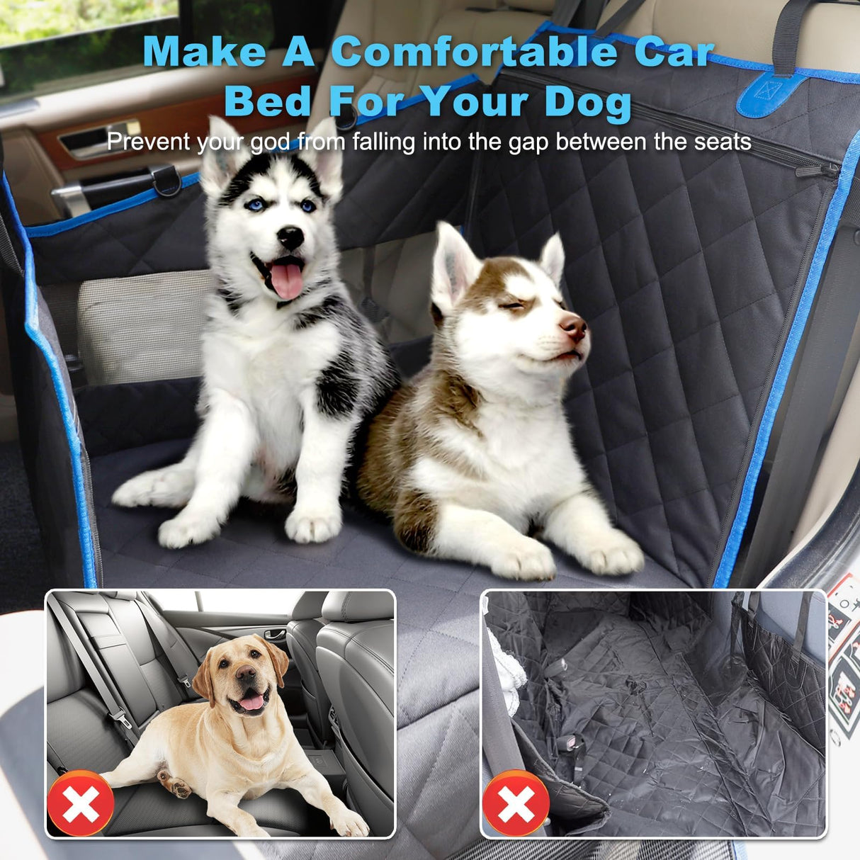 H HOH-Tech Back Seat Extender for Dogs (Black Blue S)