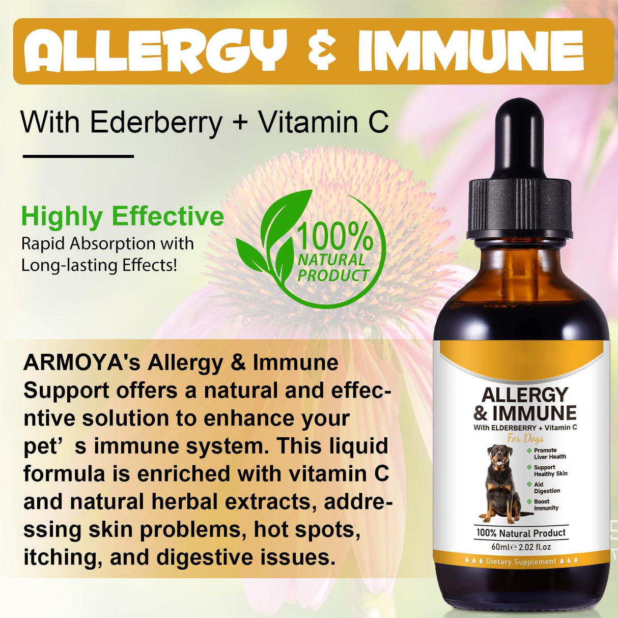 Allergy Relief Drops for Dogs,Allergy and Immune,Immune Support Supplement,Dog Supplement,Natural Pet Supplement for Dog Allergy Relief with Turmeric & Milk Thistle
