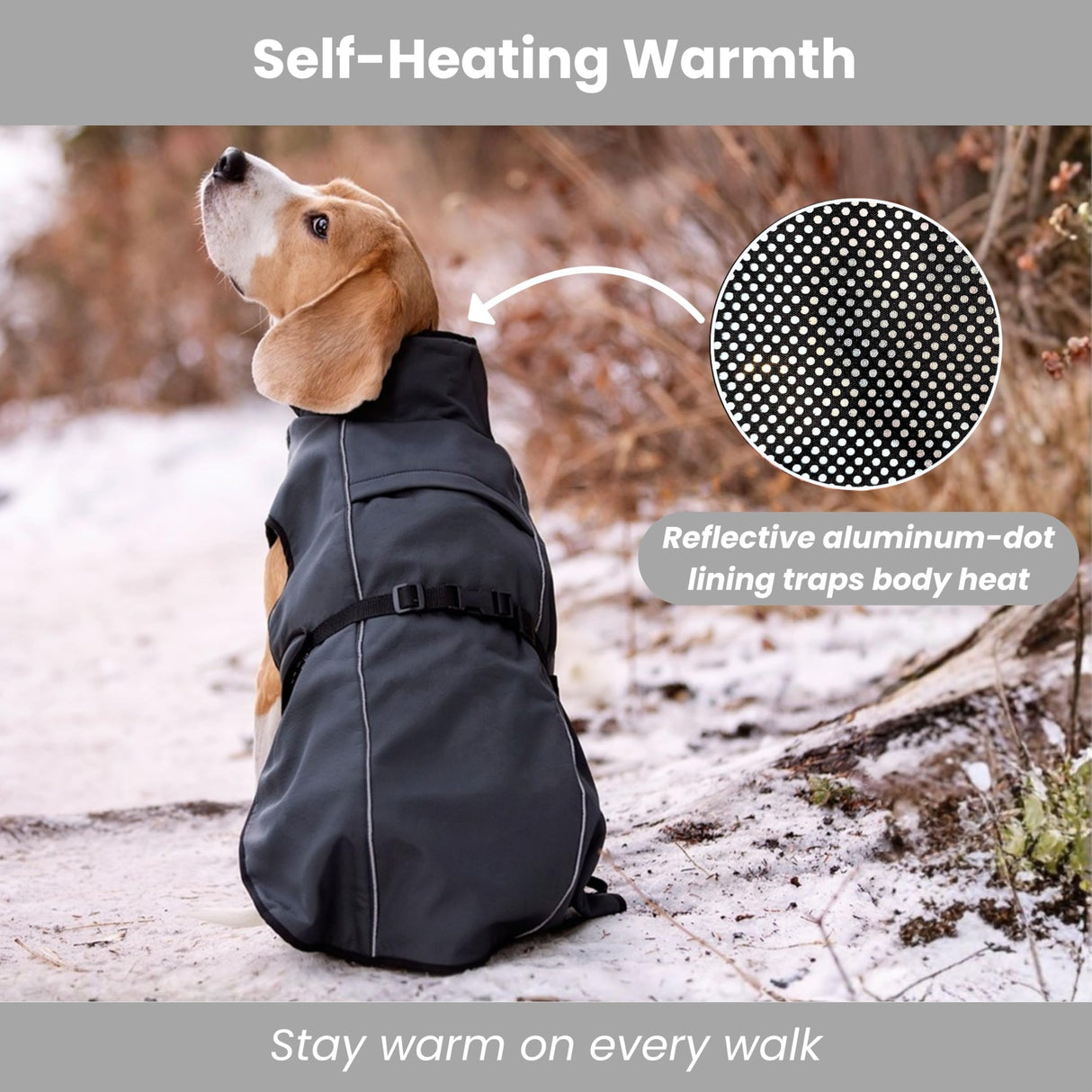 Lucolove Self-Heating Thermal Insulated Dog Coat - Waterproof Winter Jacket for Small, Medium, Large Dogs - Lightweight Non-Bulky Fit, Easy On/Off Clip, Hair-Free Lining (2XL)