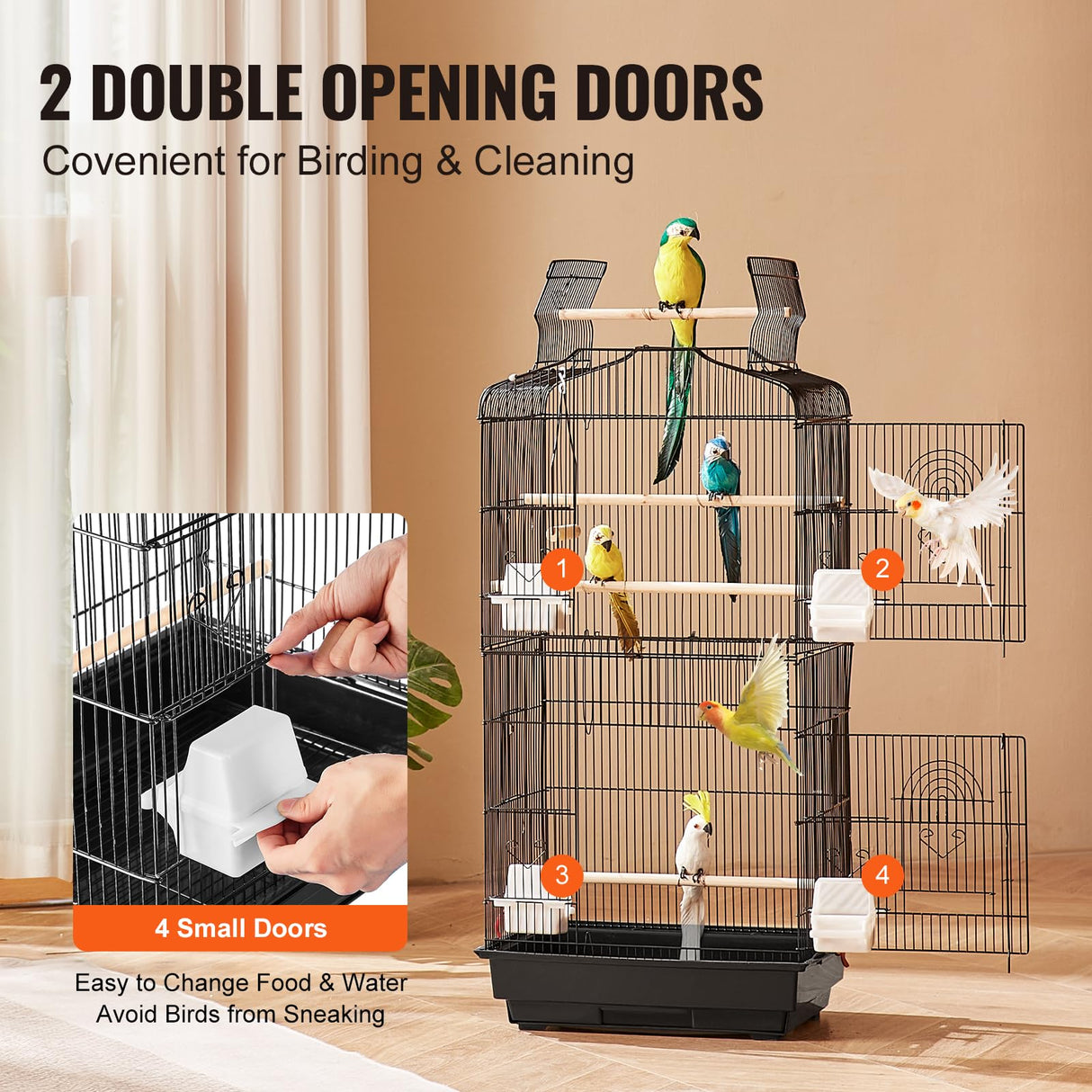 VEVOR 41-inch Open Top Large Parrot Bird Cage, Hanging Bird Cage for Parakeets Finches Canaries Lovebirds Cockatiels Budgies Small Quaker Conures Travel Pet Flight Birdcage with Swing and Perch