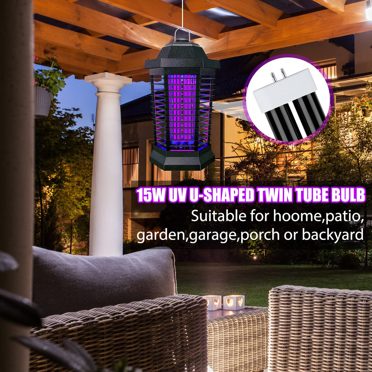 Zapper Light Bug Zapper Replacement Bulbs Insect Attracting Lamp FUL15W BL U Shaped Twin Tube Fluorescent UV Lamp 7.56 x 1.80 x 0.93 inch (Black,4 Pieces)