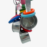 GILYGI Metallic Pots and Multicolored Ring Strings Toys, Pullable 5 Stainless Steel Cups and Wooden Ring Toys for Large and Extra Large Parrot Amazons Macaws African Greys Cockatoos Eclectus