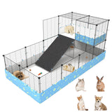 MODESLAB 2-Story Guinea Pig Cages with Tarp, Large C&C Loft Cage for Rabbit Bunny Puppy Small Animal Indoor Dog Playpen Pet Exercise Enclosure, 25 Panels
