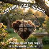 Esamar Handmade Alpaca Fiber Bird Nesting Heart - Refillable Bird Nesting Material Holder & Garden Decor - Alpaca Wool for Bird Nesting Dispenser & Nesting Material for Wild Birds Station (Black)