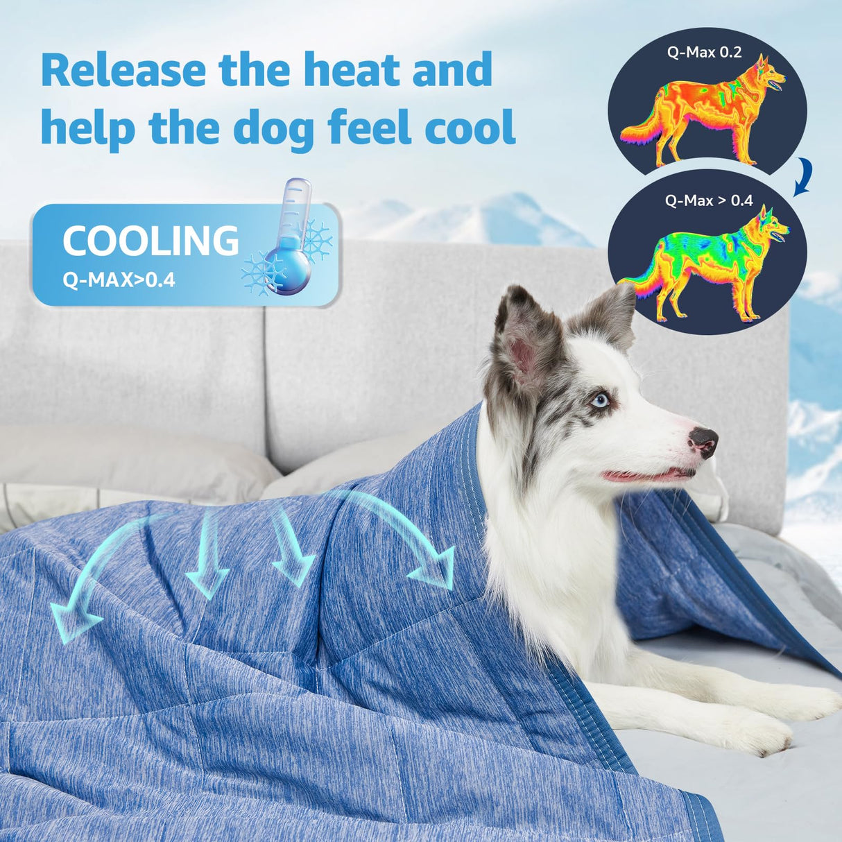 PICK FOR LIFE Cooling Blanket for Dogs, 0.4 Q-MAX Pets Cooling Comforter Throw for Bed Cover, Summer Blanket for Large Dogs Washable, Soft Lightweight Cold Mats for Pet Hot Weathe, 43"×55"/Deep Blue