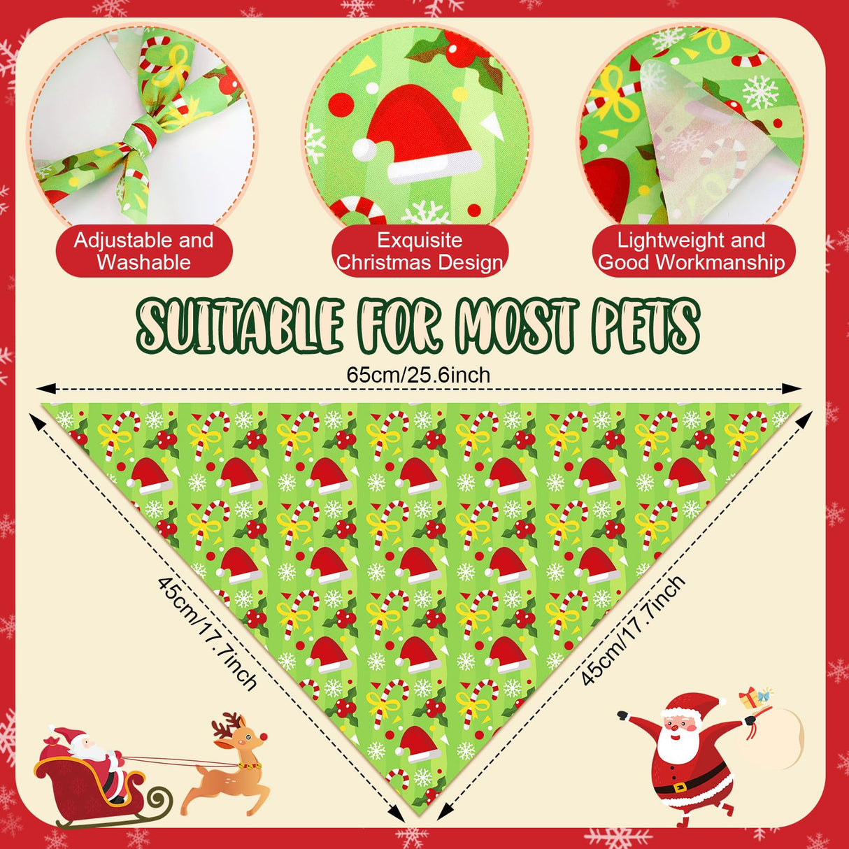 Chunful 120 Pcs Christmas Bandanas for Dogs Xmas Bandanas Bulk with Santa Snowflake Candy Cane Patterns Soft Bibs Adjustable Triangle Doggie Scarf for Small Medium Large Pet 25.6 x 17.7 x 17.7 Inch