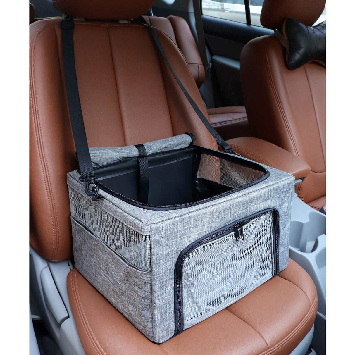 Beelike Dog Cat Car Seat, Collapsible Cat Puppy Car Carrier with Metal Frame, Travel Bag for Small Medium Pet up to 15 lbs