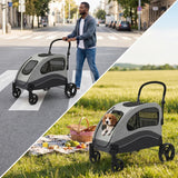 Garvee Extra Large Dog Stroller with Steel Pipe Frame, Wheels, Brakes, Shock Absorption, Foldable Design - Black