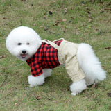SMALLLEE_LUCKY_STORE Pet Clothes for Small Dog Cat Red Plaid Shirts Sweater with Khaki Overalls Pants Jumpsuit Outfits XL