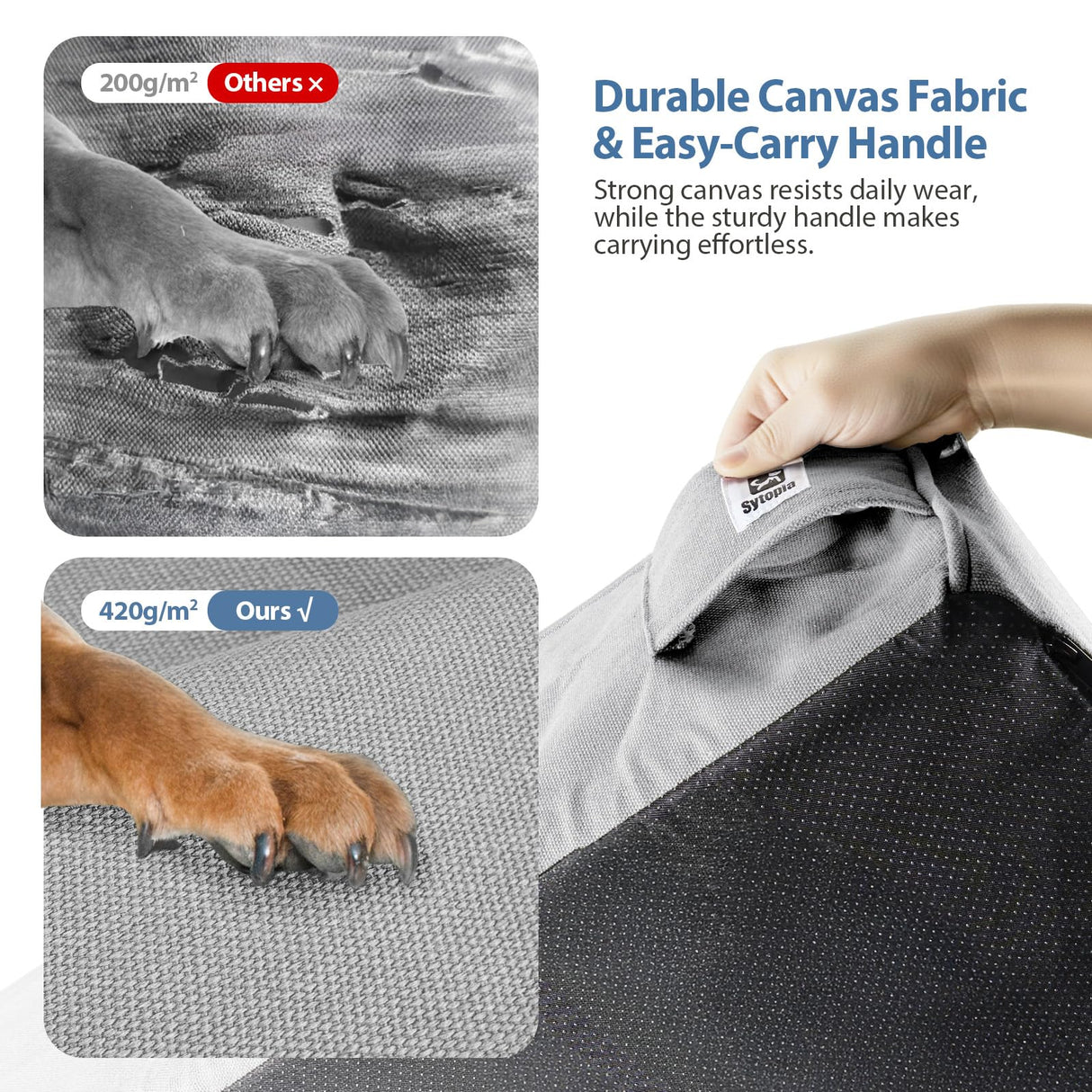 Sytopia 7" Thick Orthopedic Dog Beds for Extra Large Dogs, Canvas Dog Bed with Chew Proof Fabric Cover, Ups to 150 Pounds, 35D Memory Foam Dog Beds with Waterproof Liner & Washable Cover, Light Grey
