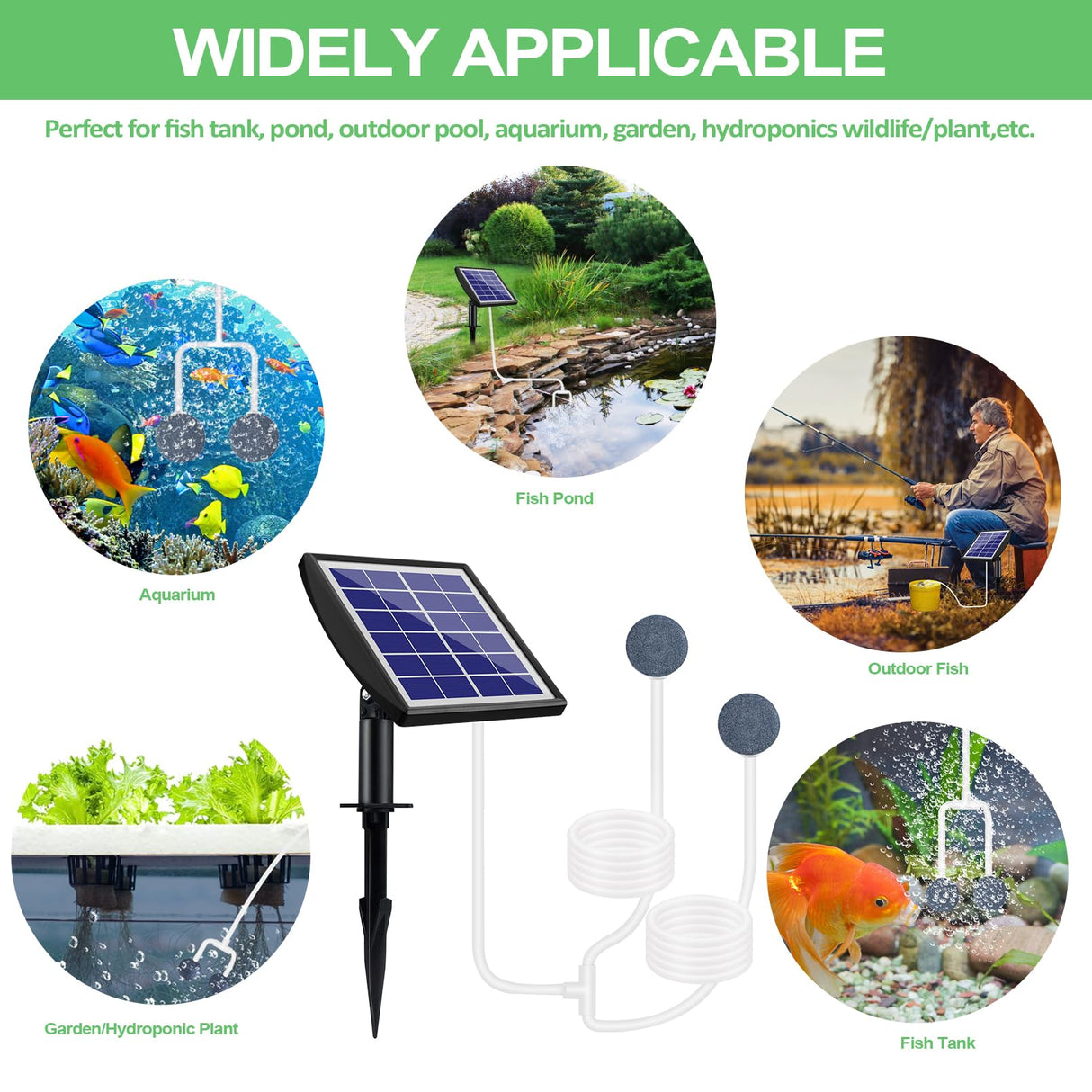 ZWJBSGY Solar Pond Aerator, Solar Air Pump Solar Powered Water Pump, 2W & 2200mAh Solar Aerator with 2 Air Bubble Stones,Regulator for Small Fish Ponds, Stock Tank,Aquarium Hydroponics (2 Modes)