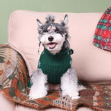 CuteBone Ugly Dog Christmas Sweater Dress Winter Knit Green Turtleneck Puppy Sweater with Craft Pom Pom Ball Pullover Ruffle Dress for Small Dogs