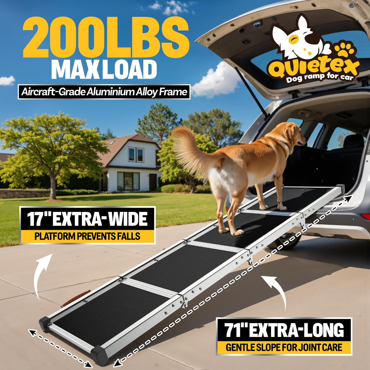 Extra Long 71”Dog Ramp Folding Pet Ramp for Car Large Dogs with Non-Slip Surface Dog Ramps up to 200 lb for Car SUV Truck