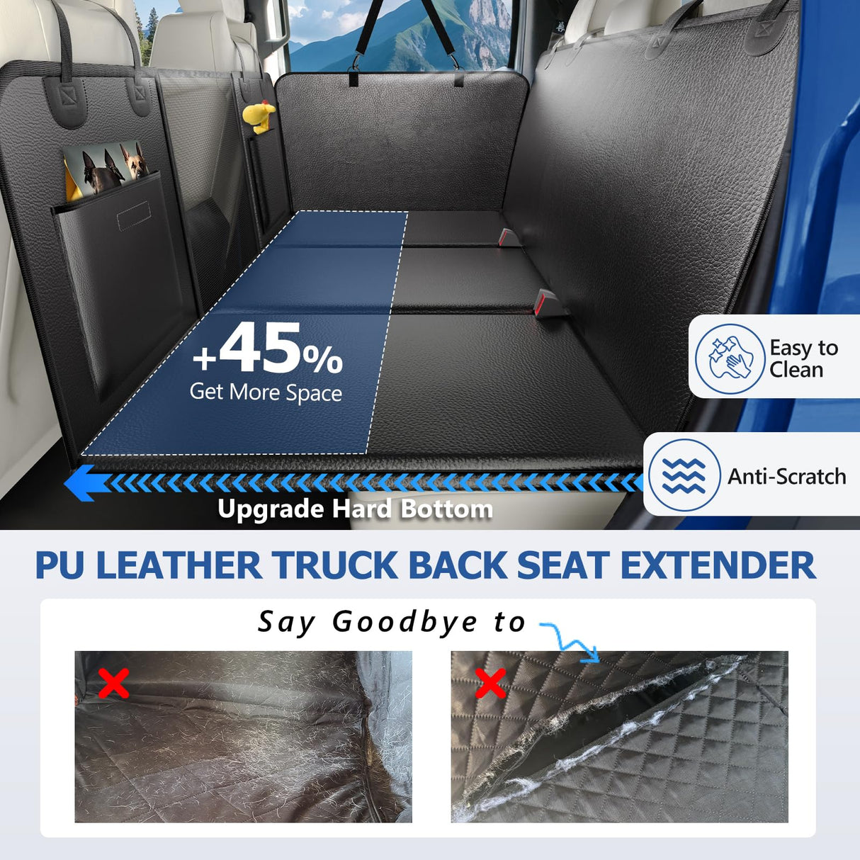 Btefd XL Truck Back Seat Extender for Dogs, Upgraded Anti-Scratch PU Leather, Dog Car Seat Cover for Back Seat with Hard Bottom, Pet Seat Covers for Trucks, Waterproof Dog Hammock for Crew Cab Truck