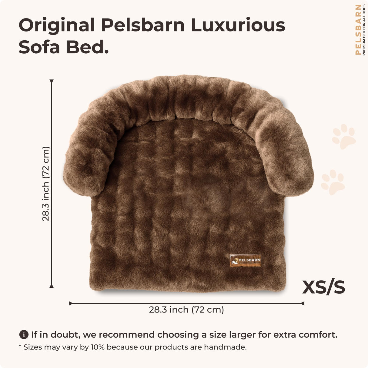 Pelsbarn Dog Bed for Couch, Luxurious Sofa Bed for Dogs with Non-Slip Oxford Bottom - Faux Rabbit Fur with Removable Cover, Small, Latte Swirl Color - 28x28 in
