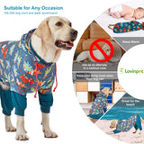 LovinPet Dog Pajamas: Lightweight Onesie, Large Dog Pjs, Reflective Stripe, Super Dinos Navy Print, Surgical Recovery Clothes /3XL