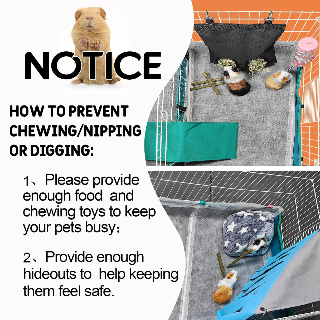 GINIDEAR Guinea Pig Bedding, Disposable Guinea Pig Cage Liners, Charcoal Odor Controlling Absorbent Waterproof Pee Pads for Rabbits, Hamster and Other Small Animals. 24''x47''(for Midwest),10 Count