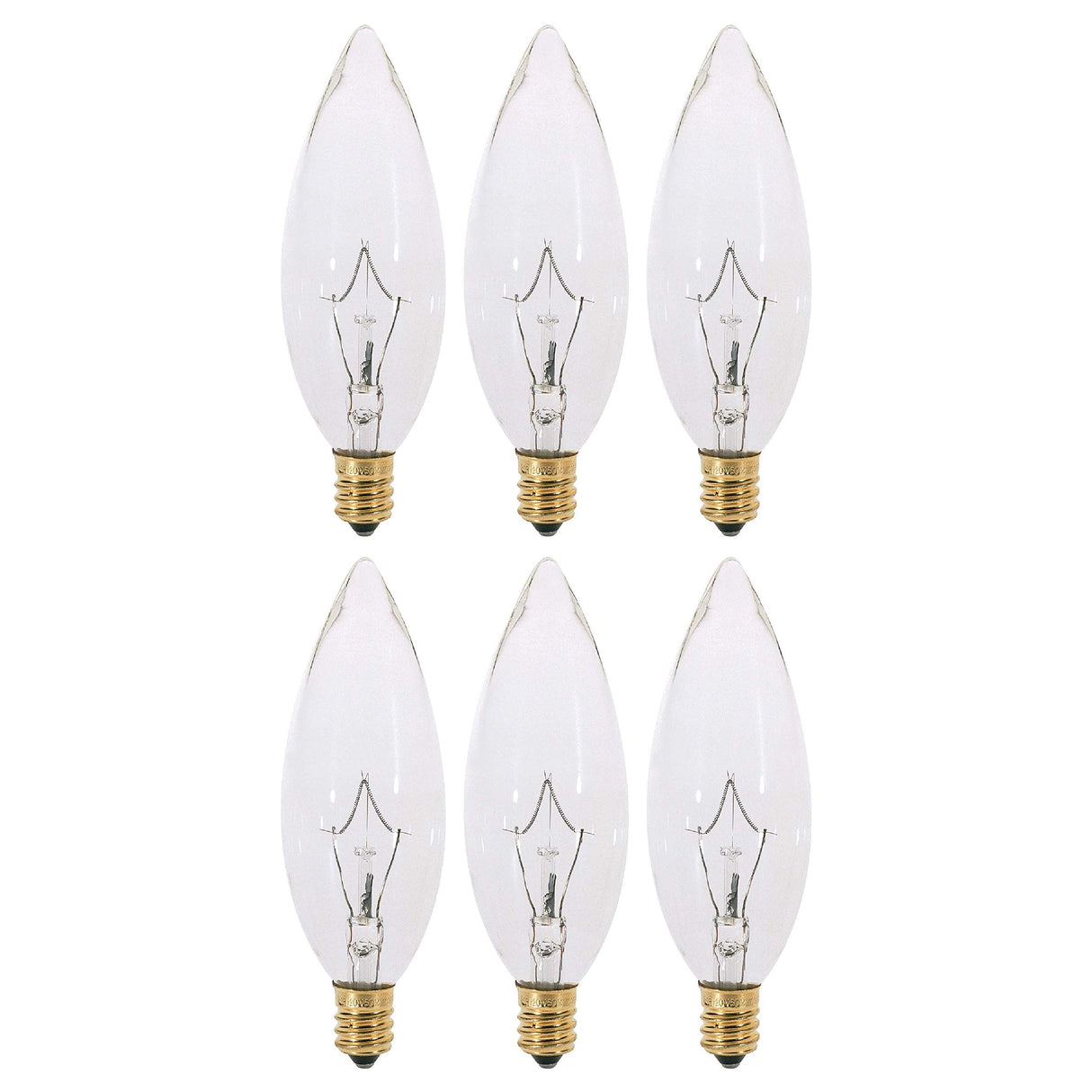 KOR (Pack of 6) Clear European Base (E14) Torpedo Tip 120V Chandelier Bulbs - Straight Tip (25)