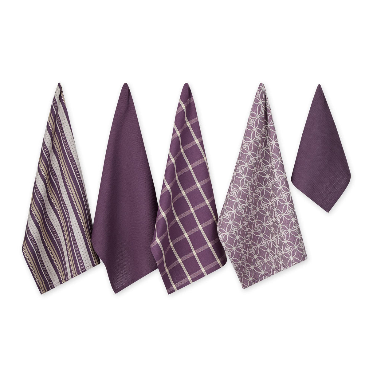 Assorted Woven Kitchen Set, Dishtowel, 18x28, Dishcloth, 13x13, Eggplant, 5 Piece