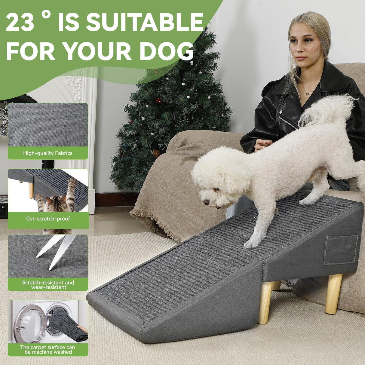 Dog Ramp for Dogs and Cats, 16" W 2-in-1 Split Ottoman Dog steeps for Bed,Solid Wood, Gentle 23 Incline, Foldable Pet Stairs for Large and Small Dogs (Dark Gray)