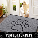 Smiry Dog Door Mat for Muddy Paws, Absorbent Dirt Trapper Non Slip Quick Dry Washable Chenille Mat for Mud Dogs, Entry Rug for Indoor and Outdoor (48x30 Inches, Grey and Black)