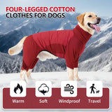 BRKURLEG Full Body Dog Winter Coat Warm Fleece Pullover Pajamas, Four Legs Covered Windproof Dog Jacket for Small to Large Dogs, Turtleneck Dogs Snowsuit, Pet Cold Weather Clothes, Red XXXL