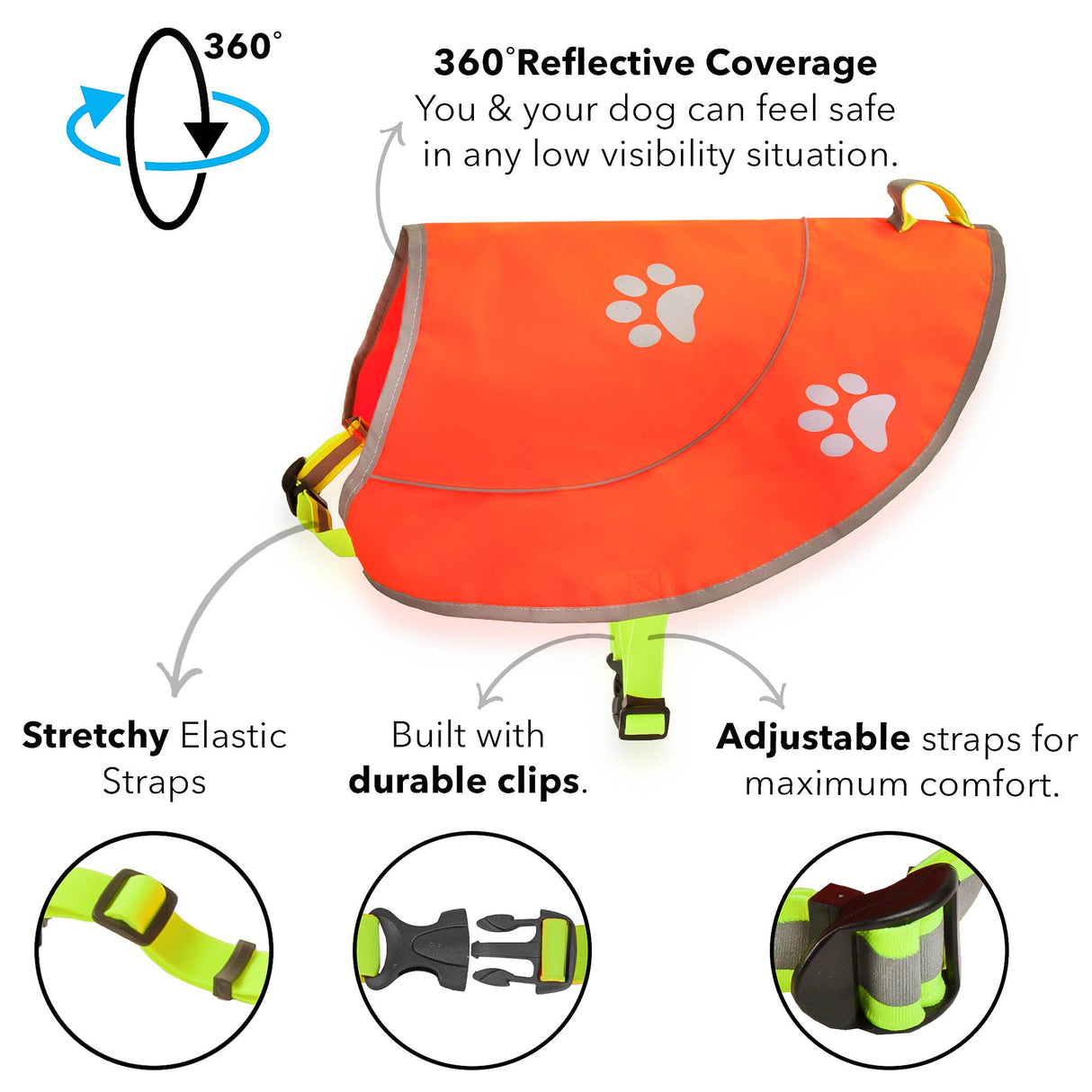 Funtone Colors Dog Reflective Vest - Comfortable Jacket Safety Hunting, High Visibility for Dogs with Elastic Straps and Clasp Closure-Orange, Medium