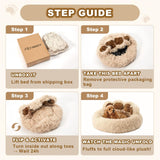 Jiupety Paw Shape Calming Pet Bed, Medium Plush Faux Fur Donut Bed for Dogs & Cats, Machine Washable, Non-Slip Bottom, Extra Large Size (32"×32"×10"), Camel