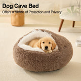 Calming Dog Beds & Cat Cave Bed with Hooded Cover,Removable Washable Round Beds for Small Medium Pets,Anti-Slip Faux Fur Fluffy Coved Bed for Improved Sleep,Fits up to 15/25 lbs(Khaki,M)