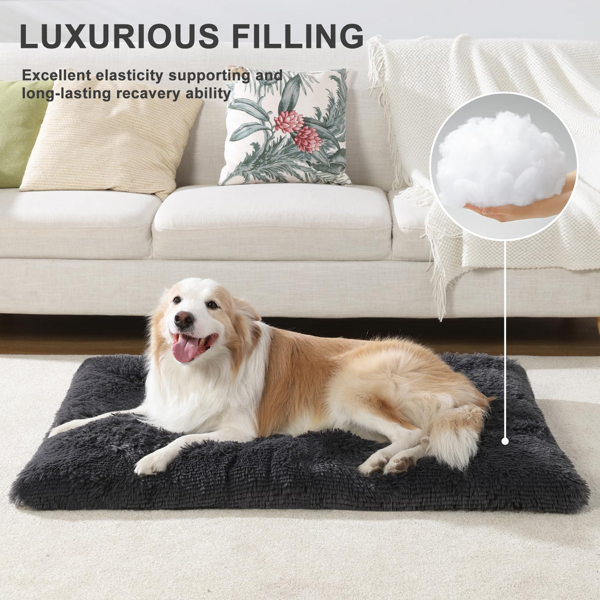 Vonabem Large Dog Bed XL, Washable Dogs Crate Pad 42 Inch, Plush Soft Pet Mats for Sleeping, Anti Slip Kennel Pads 41 * 27 inch Dark Grey