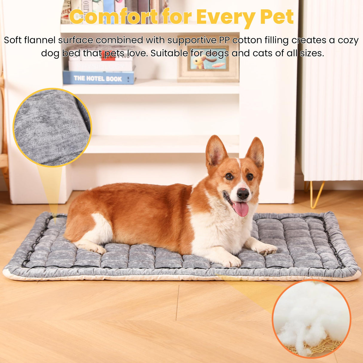 Dog Bed Mats Crate Pad for Small, Medium, Large Dogs, Washable Anti-Slip Pet Bed Mats, Cozy Warm Cat Beds Sleeping Pad (Grey, 36.0" L x 23.0" W x 1.5" Th)