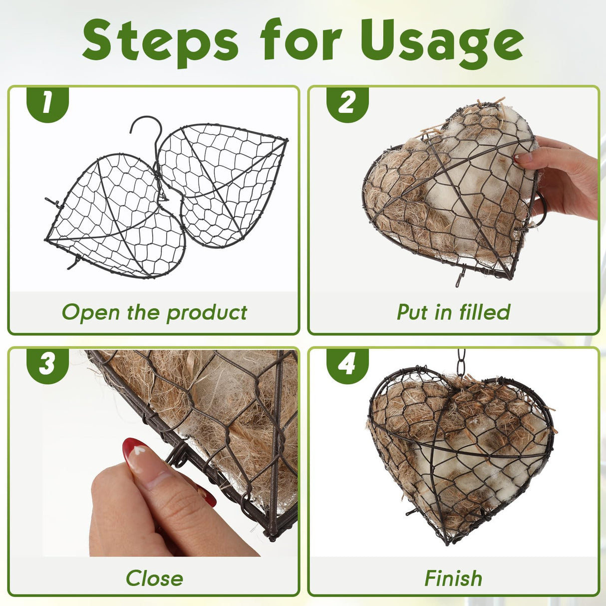 Menkxi 2 Pcs Nesting Material Bird, 9 x 7 Inch Hummingbird Nest House Bird House for Outside, Gift Design for Animal Lovers, Winter Fowl Gifts in Indoor Patio Garden (Heart Shaped)