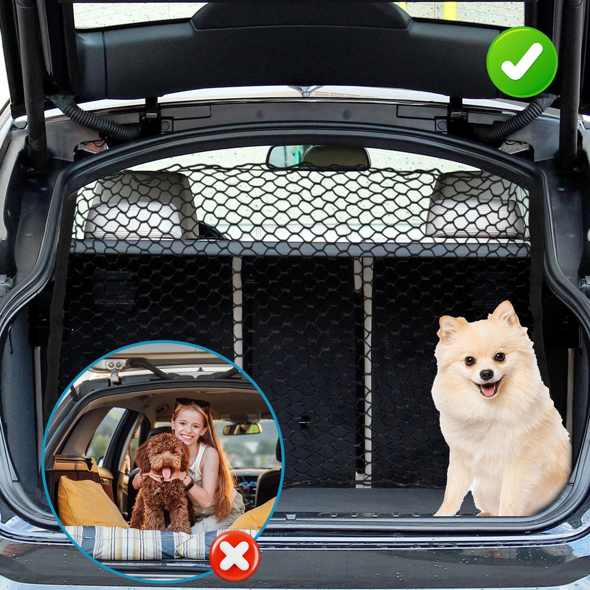 GLIDESMOOTH Dog Car Net Barrier, Hook Pet Divider - Black, 47.24"x27.56"