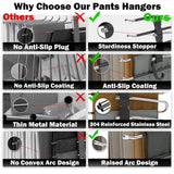 Pants Hangers Space Saving - 2 Pack Closet Organizer and Storage Jean Hangers, Stainless Steel Anti-Slip Clothes Hanger Scarf Holder for Pants Jeans Leggings Trousers Pant Rack, Black