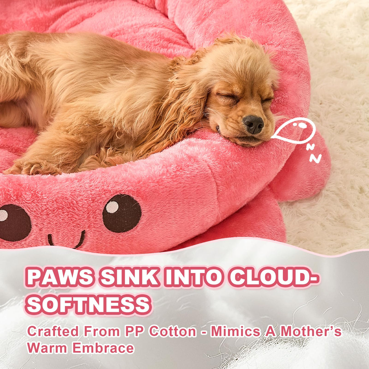 Jiupety Cute Calming Dog Beds Clearance for Large Dogs, Anxiety Bolster Dog Bed with Octopus Shape, Pink, Red, Boho, Round Pet Bed Cat with Removable Cushion