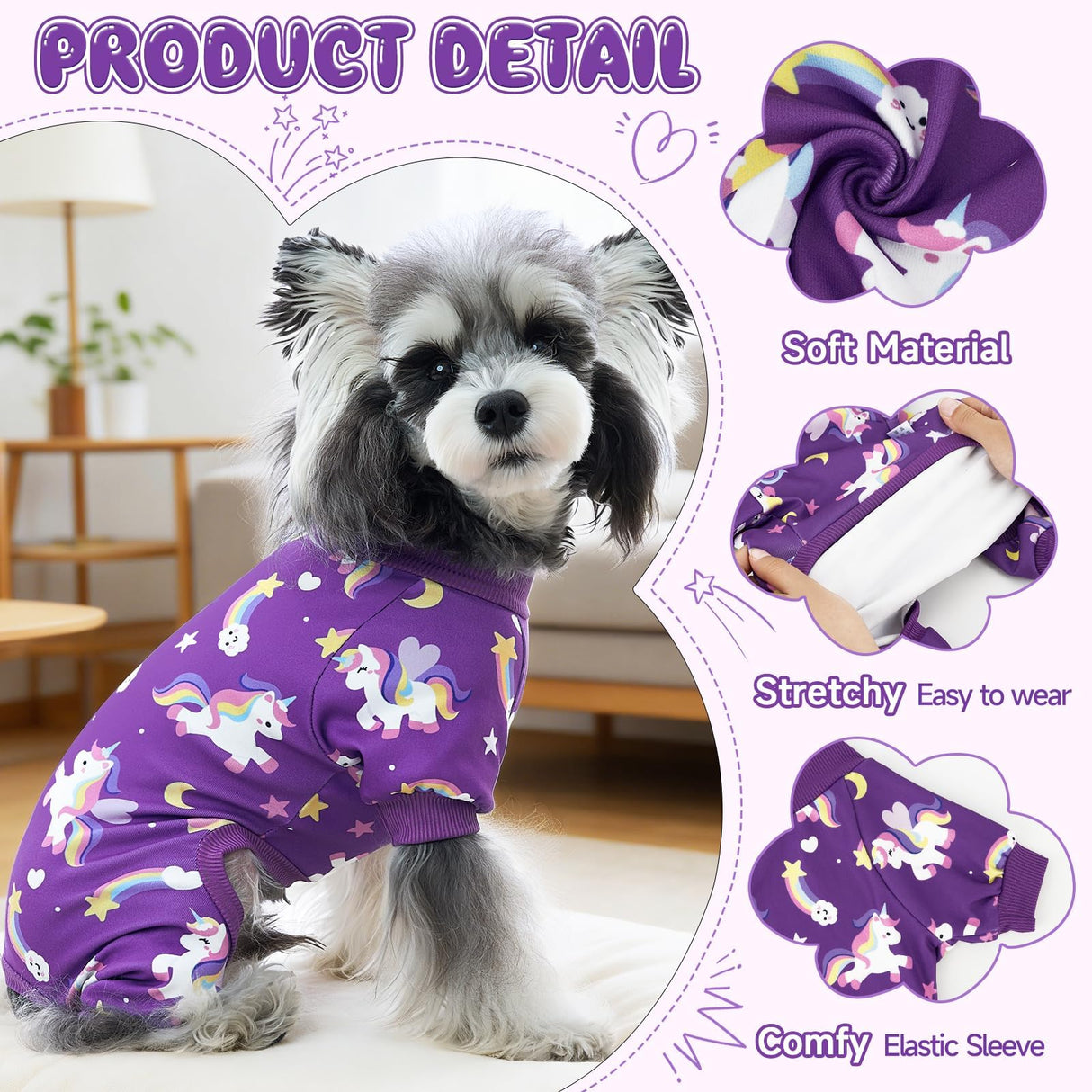 XPUDAC 4 Pack Dog Pajamas Cute Soft Dog Clothes for Small Medium Dogs Boy Girl Stretchy Pjs Jammies Outfit Puppy Onesies, Medium
