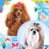 Tondiamo 100 Pack Tie Dye Dog Hair Bows for Dogs Spring Dog Hair Bows with Rubber Bands Puppy Rhinestone Grooming Dog Hair Accessories for Small Girl Dogs
