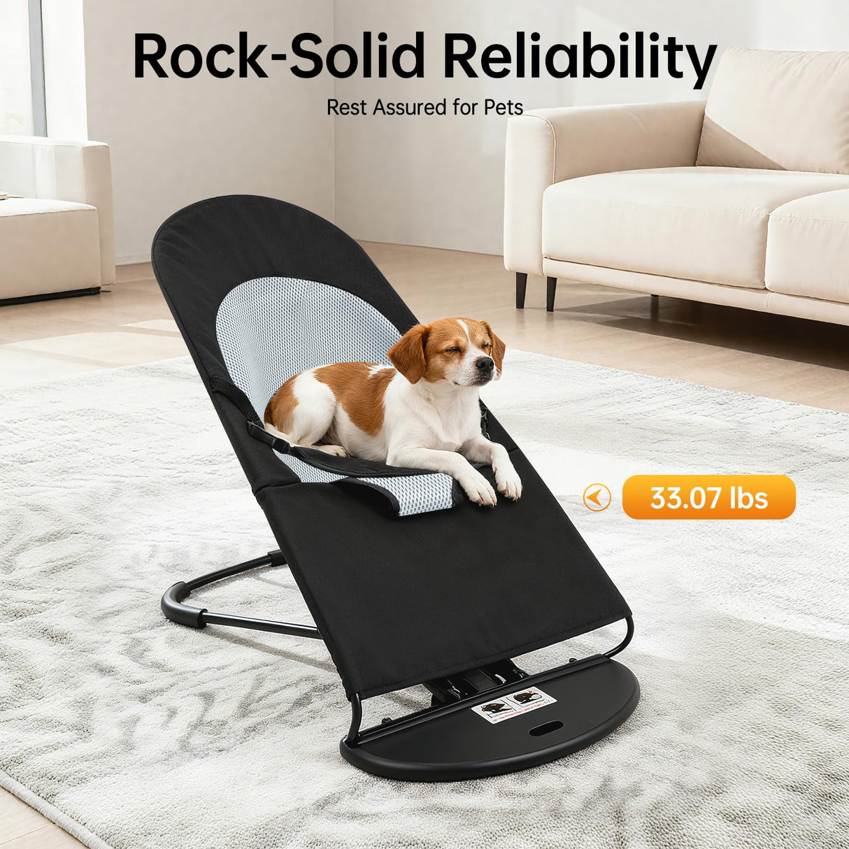 Jiabailie Pet Rocker Bed,Portable Pet Rocking Chair,Foldable Dog Bed,Washable Cat Cot,3-Position Height Adjustable for Cats Dogs up to 33 lbs (Black)