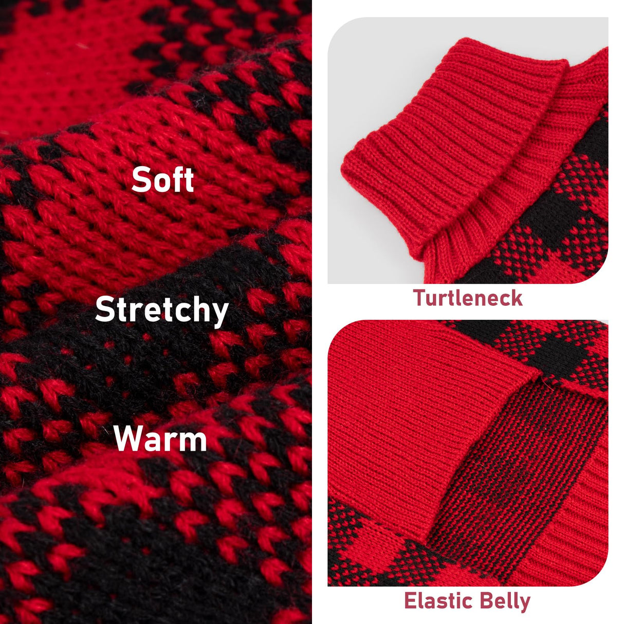 KYEESE Dog Christmas Sweater with Snowman Design, Turtleneck Dog Sweater for Medium Dogs, Cozy Holiday Outfit, Red Buffalo Plaid Knitwear with Leash Hole, Soft Warm Pet Clothes, XX-Large