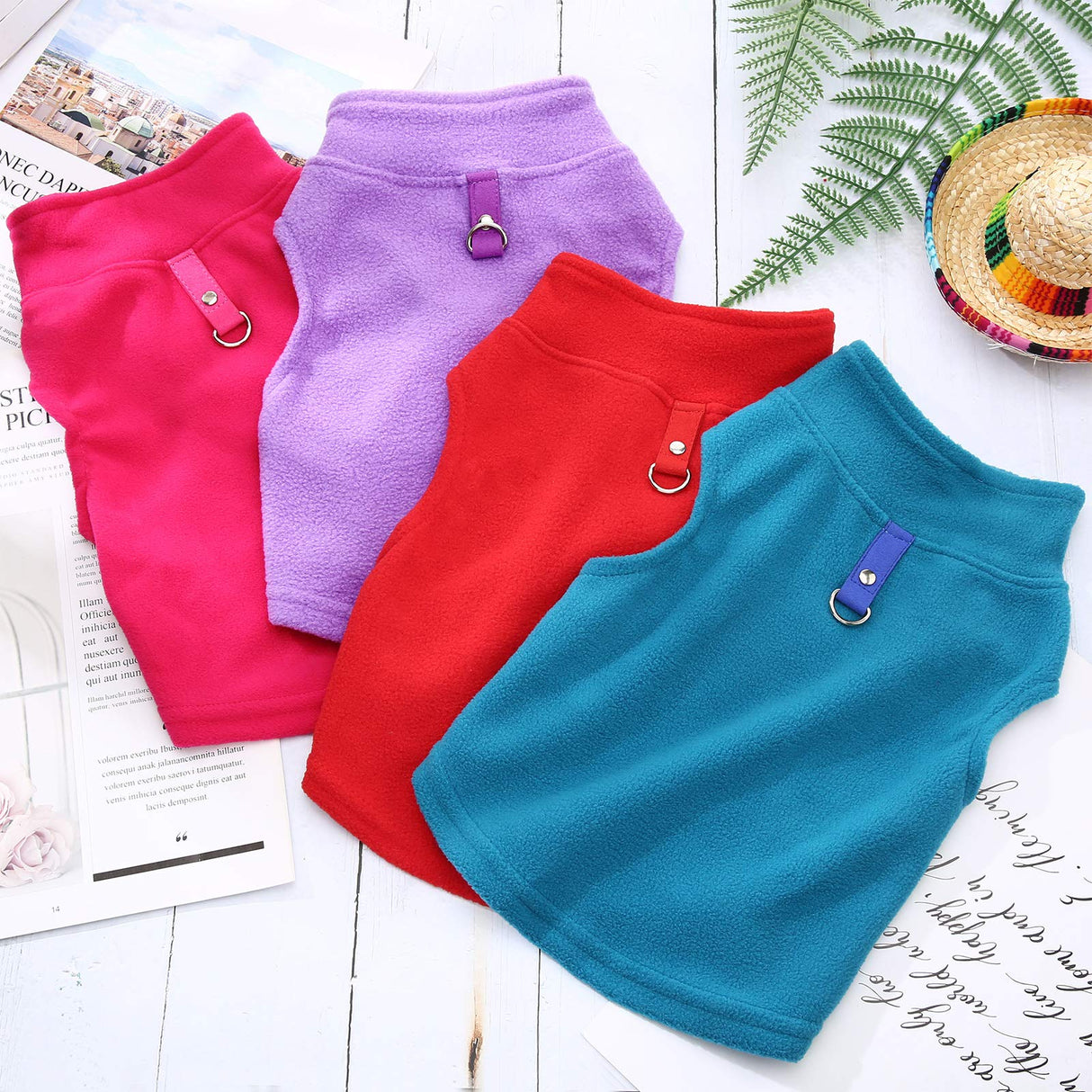 6 Pack Winter Dogs Sweater for Small Dogs Warm Clothes Fleece Vest with Leash Ring Sleeveless Dog Jacket for Little Medium Puppy Pet Unisex(Medium,Bright Colors)