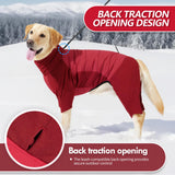 BRKURLEG Full Body Dog Winter Coat Warm Fleece Pullover Pajamas, Four Legs Covered Windproof Dog Jacket for Small to Large Dogs, Turtleneck Dogs Snowsuit, Pet Cold Weather Clothes, Red XXXL