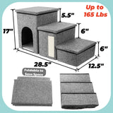 YIMITEE Dog Stairs for Small Dogs, 3 Tiers Dog Step with Storage, Foldable Older Cat Ramp with Condo Cat Scratcher, Portable Pet Ladder for High Bed Couch Chair Car, Up to 165 Lbs, 17 Inch