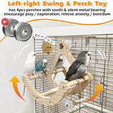 Bird Perch Toy with Mirror for Cage, Interactive Rocking Parakeet Toys and Perches, Wood Exercise Wheel Cockatiel Toys, Birds Enrichment Toy for Parrot, Bird Cage Accessories Perch for Budgies Conure