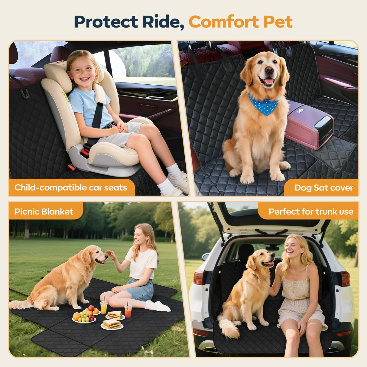 Eamefia Dog Car Seat Cover for Back Seat,New Upgraded Thickened Dog Car Seat Cover,Waterproof and Wear-Resistant Bench Back Seat Cover with Non-Slip Pad,Universal Size Fits Cars, Trucks, SUVs