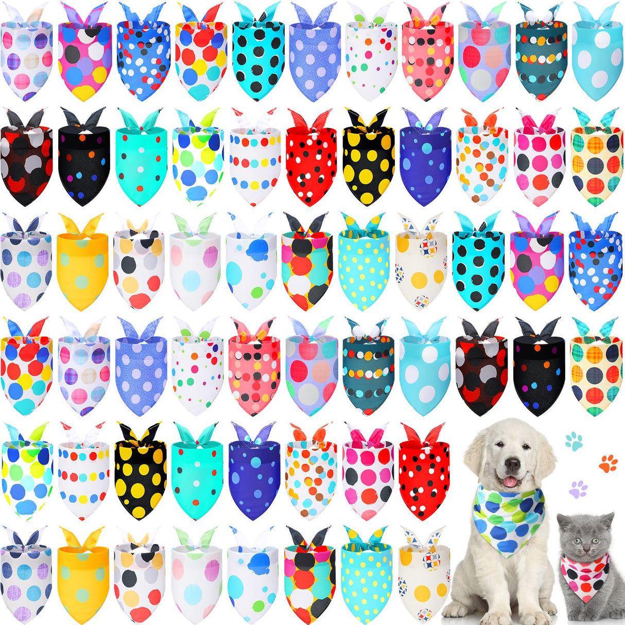 Sweetude 60 Pcs Dog Bandanas Bulk Polka Dot Pattern Triangle Scarf Adjustable Washable Bibs for Small Medium Dogs Pets