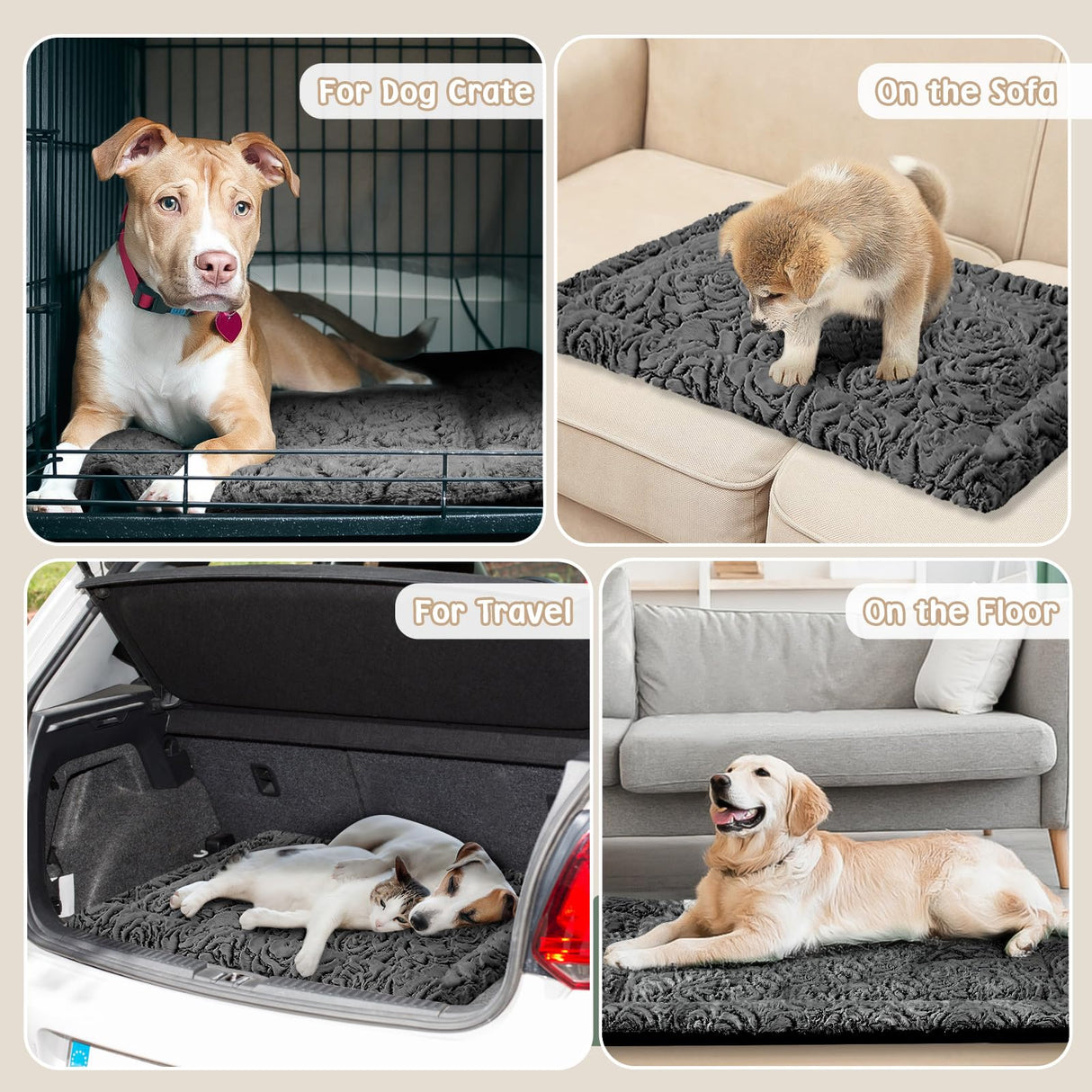 2 Pack Washable Dog Bed for Large Medium Small Dogs, Deluxe Plush Dog Crate Mat with Anti-Slip, Washable Orthopedic Durable Kennel Pad for Pet Sleeping Puppy(Dark Grey, 24"*17.5"*1.5")