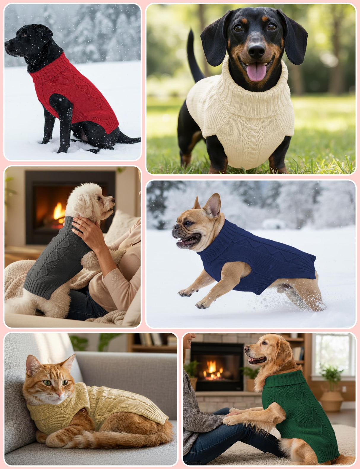 Dog Sweaters for Small Medium Large Dogs Cats, Soft Warm Turtleneck Pullover Solid Cable Knit Fleece Stretch Pet Clothes,Classic Fuzzy Coat for Puppy Girl Boys for Fall Winter Cold Weather