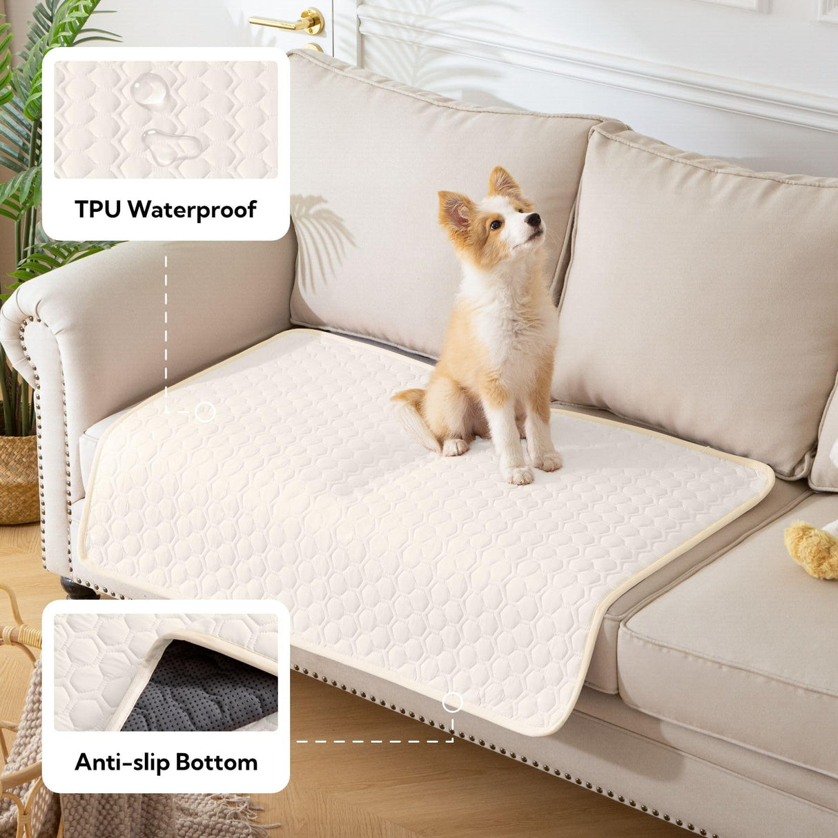 Soulbond Cooling Mat for Small Dogs - 25"x35" Washable Cooling Pad for Dogs & Cats, QMAX>0.3, Anti-Slip Bottom, Portable Summer Cool Pet Bed Pad for Outdoor/Indoor/Cars/Travel Use, Pearl White